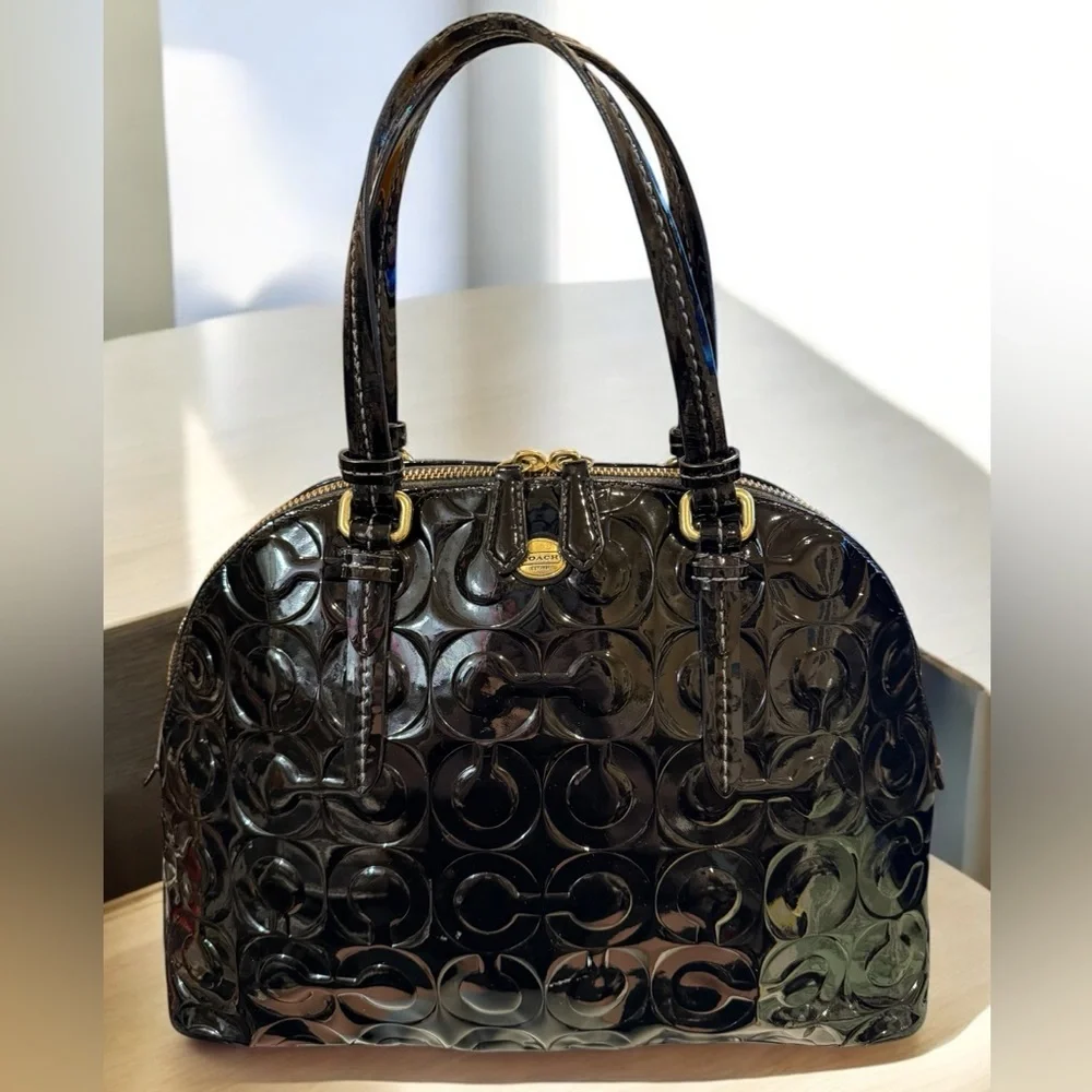 Coach Op Art Embossed Peyton Dome Patent Leather Satchel Tote F25705 EUC - Picture 6 of 13